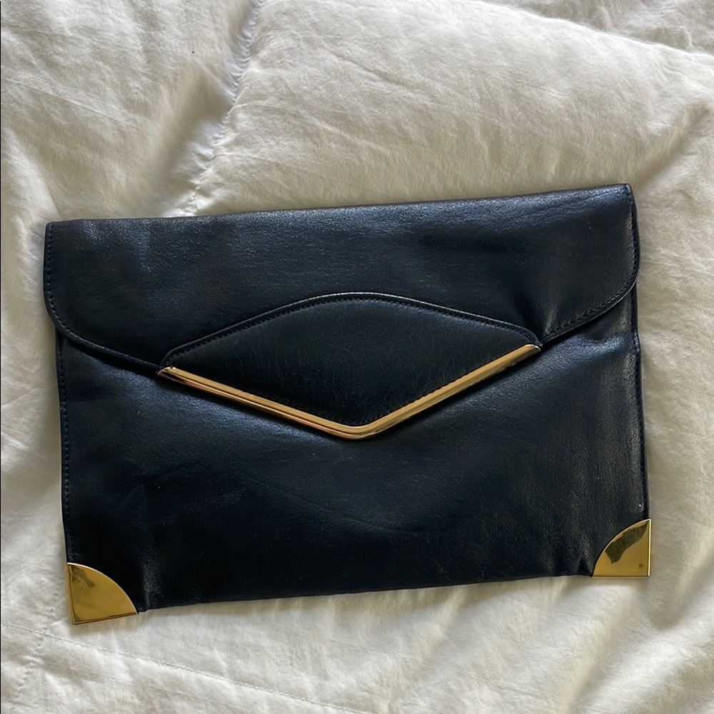 Navy Clutch with Gold Accents